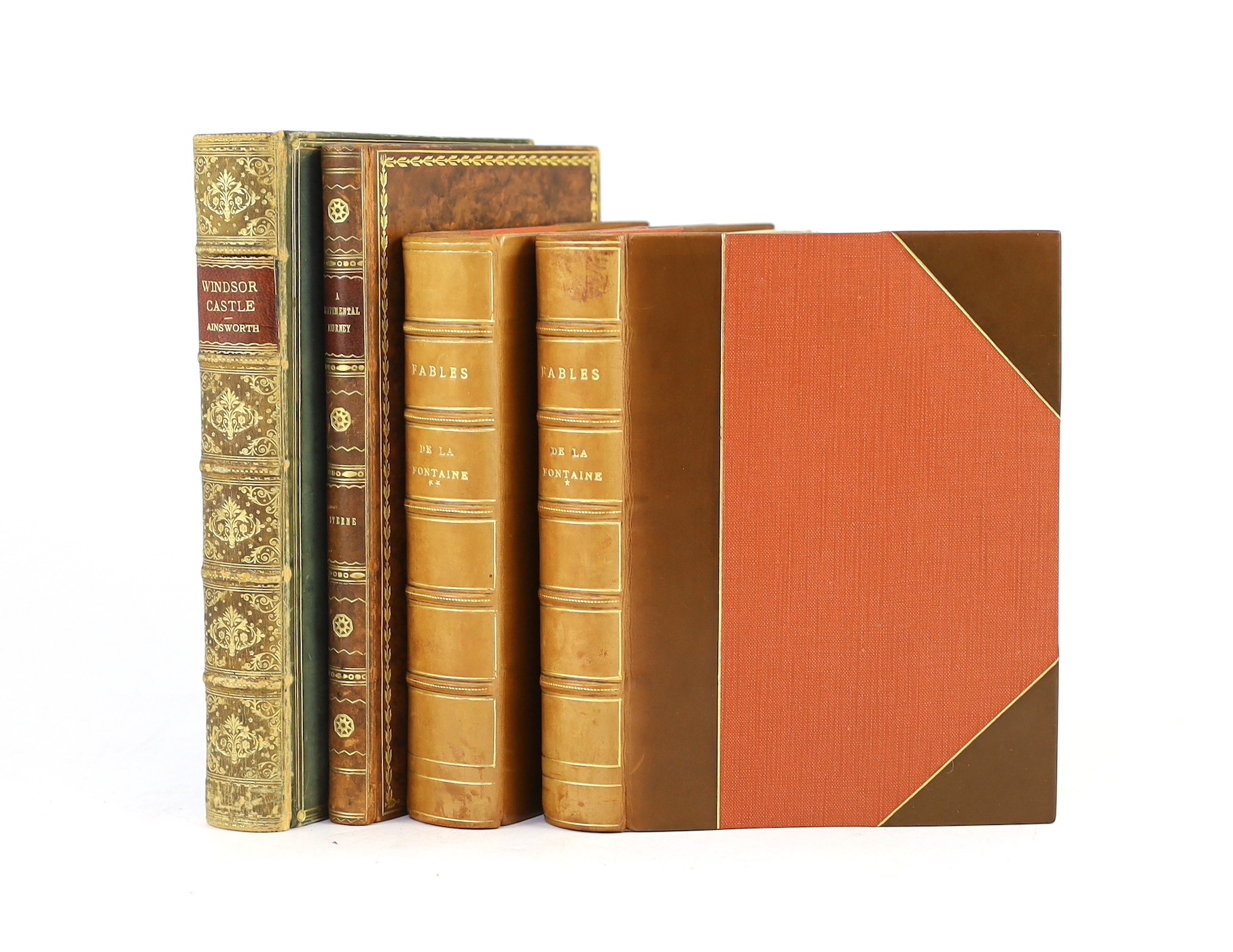 Sterne, Laurence - A Sentimental Journey Through France and Italy, 8vo, later mottled calf with gilt borders by Southeran, J.E. Nicholls, [c. 1840]; Ainsworth, William Harrison - Windsor Castle, illustrated by George Cru